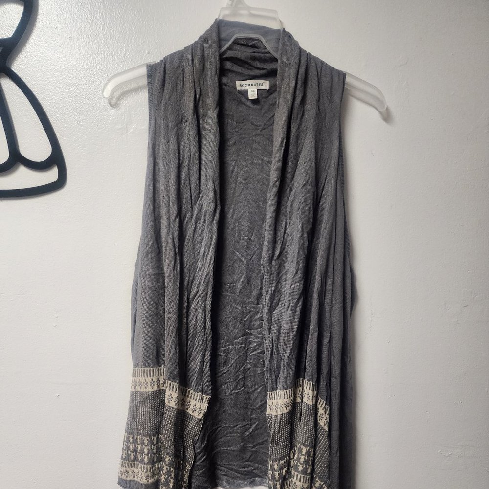 Roommates 3x grey cream open cardigan cotton blend Waterfall hem winter